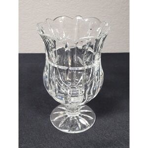 Vintage Block Lead Crystal 7" Tulip Garden Hurricane Vase Taper Candle Holder